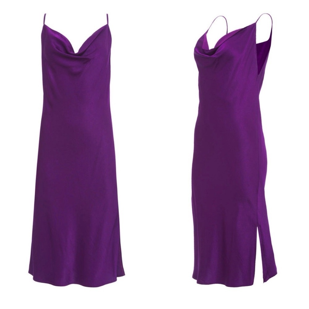 Revolve Gold Hawk Cowl Neck Dress Deep Violet Date Night Medium NWT - Picture 2 of 2